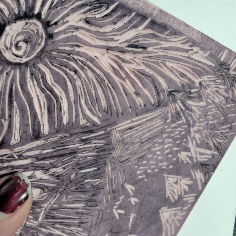 The Mountain is Out - Linoleum Block Print