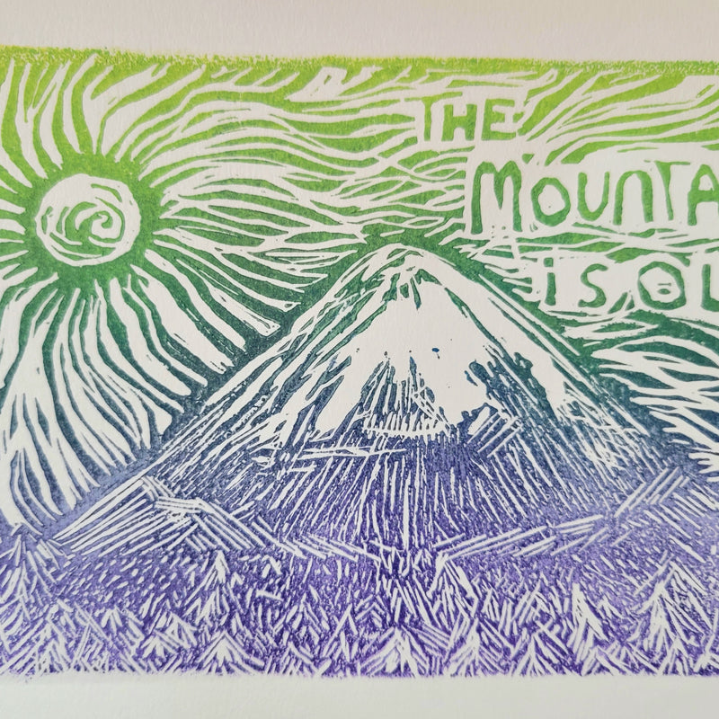 The Mountain is Out - Linoleum Block Print