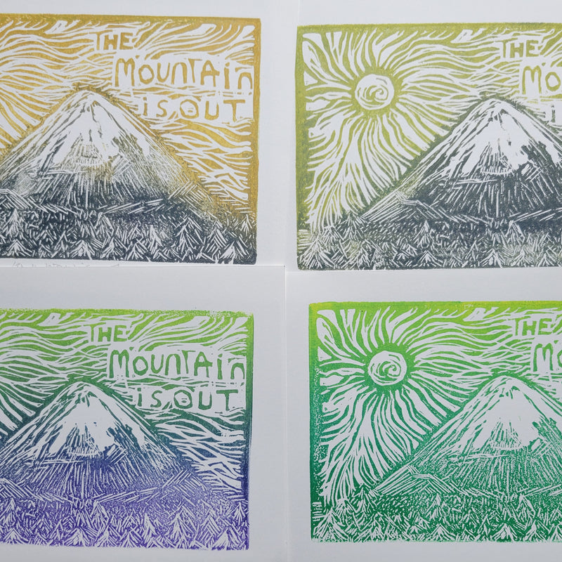 The Mountain is Out - Linoleum Block Print
