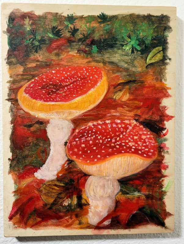 Amanita muscaria - Original Watercolor on Birch