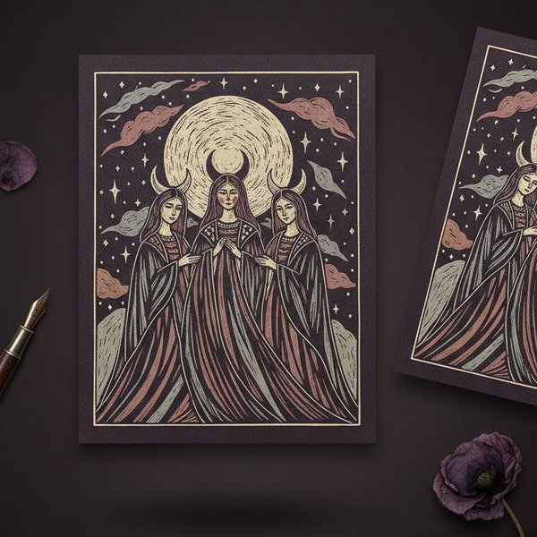 Moonlit Sisterhood Linocut Print