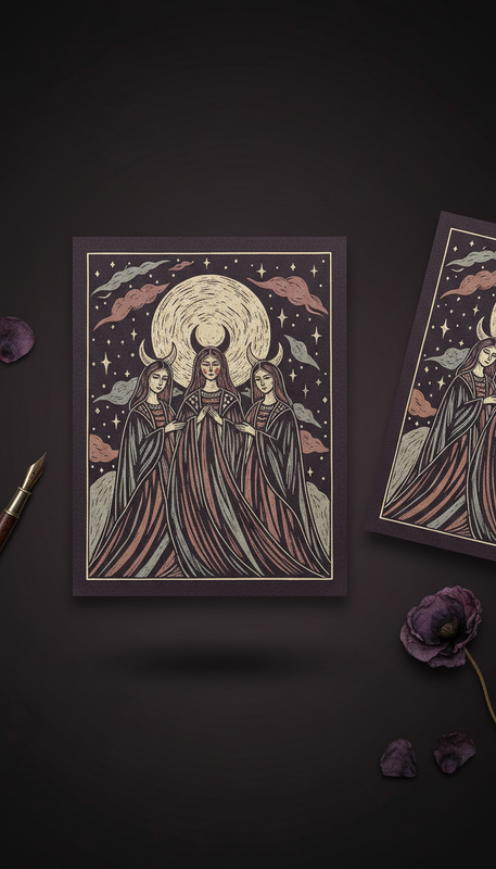 Moonlit Sisterhood Linocut Print