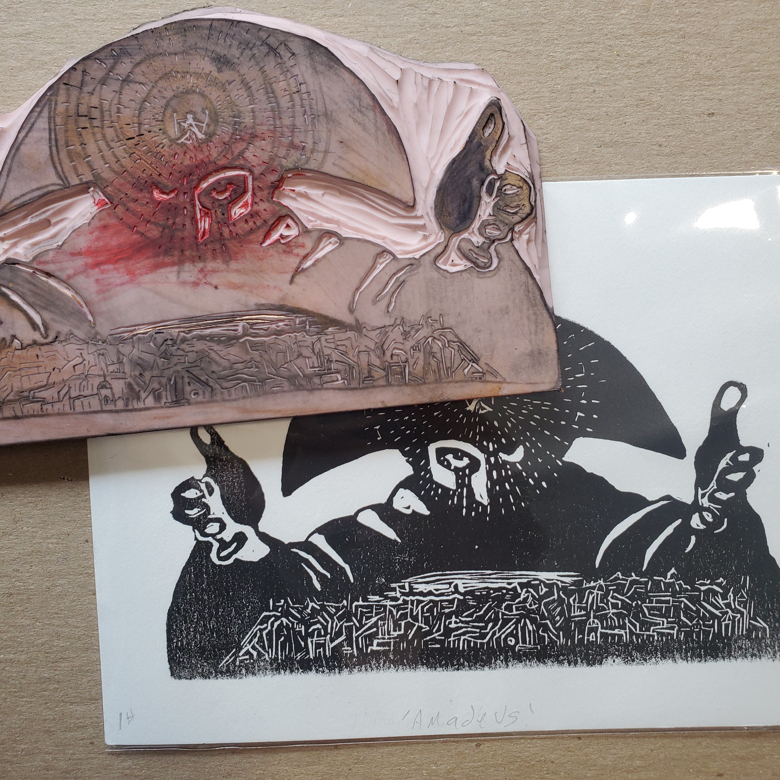 Amadeus - Linoleum Block Print