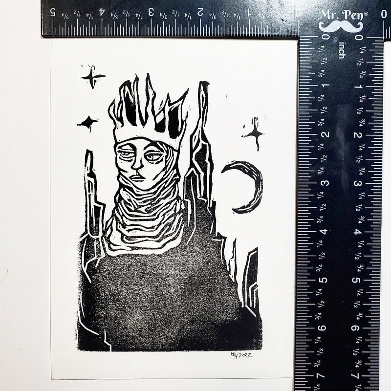 Queen of Cats - Linoleum Block Print