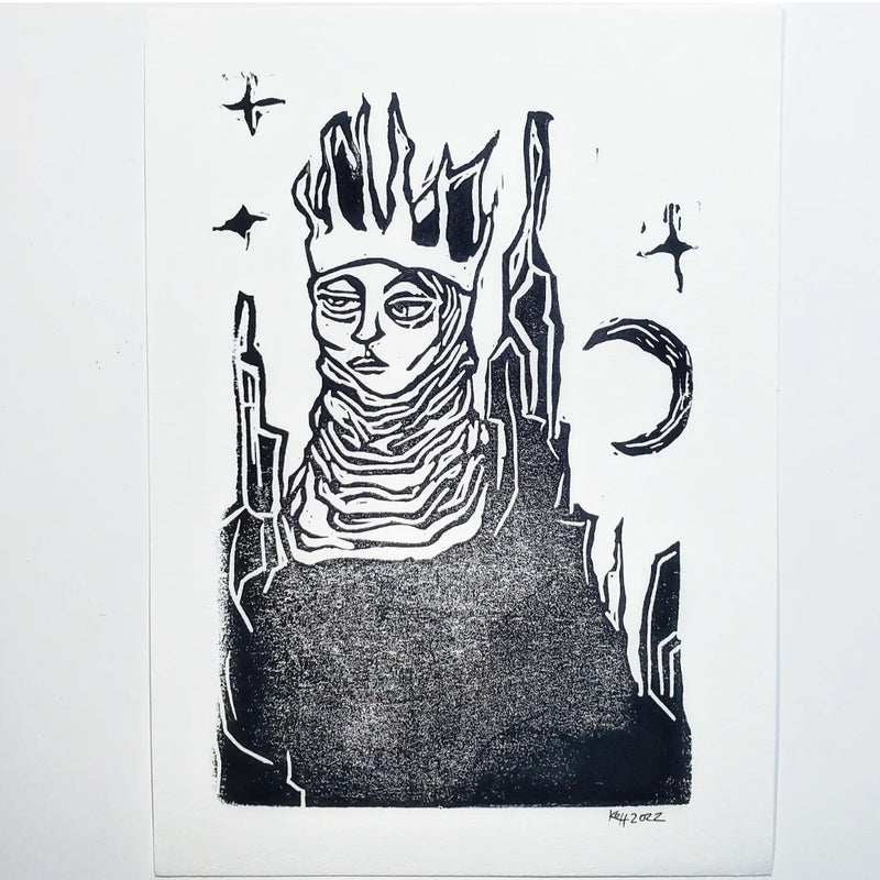 Queen of Cats - Linoleum Block Print
