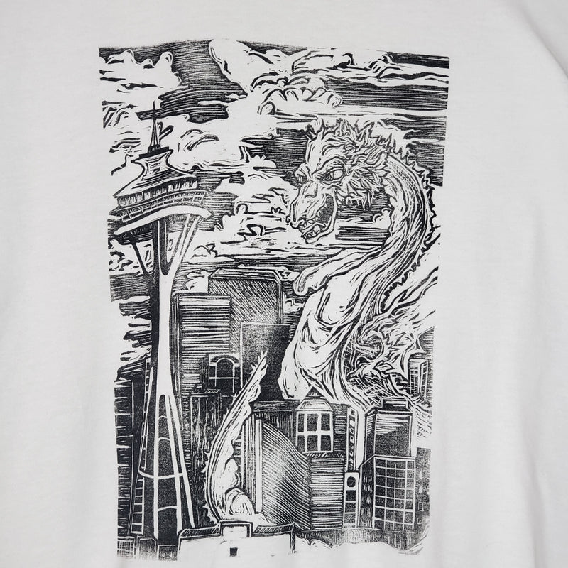 Kaiju Dragon in Seattle - Hand Printed - Gildan T-Shirt (Adult S, M, L, XL)