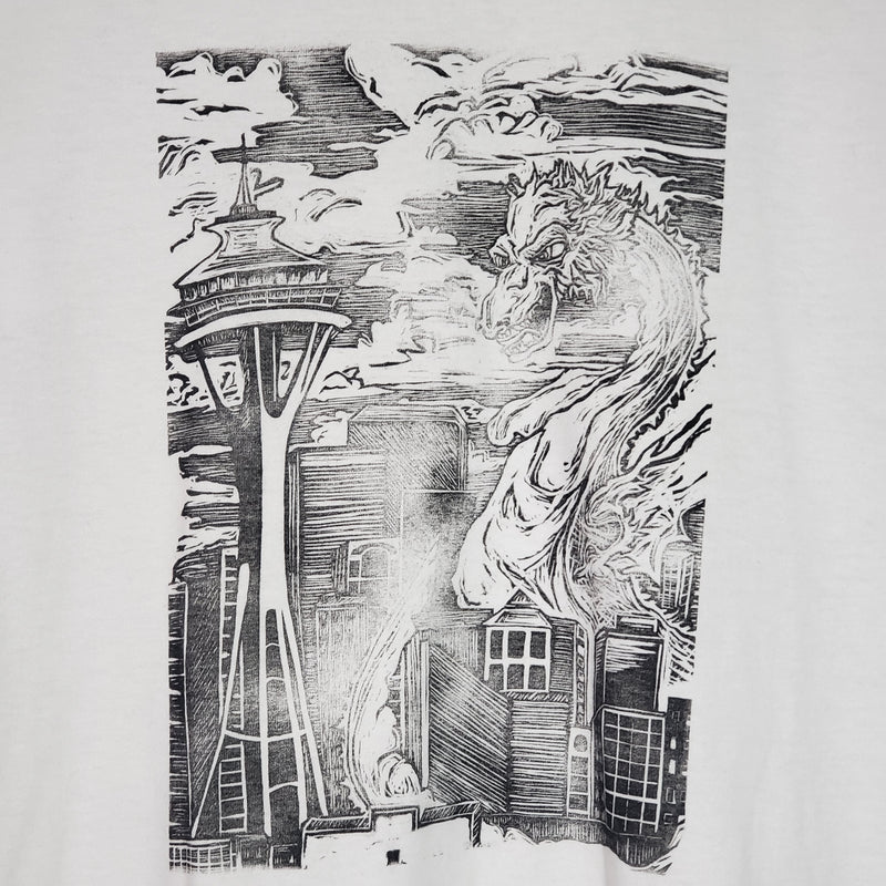 Kaiju Dragon in Seattle - Hand Printed - Gildan T-Shirt (Adult S, M, L, XL)