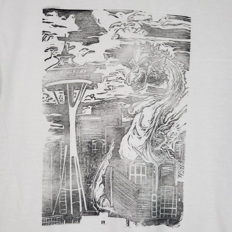 Kaiju Dragon in Seattle - Hand Printed - Gildan T-Shirt (Adult S, M, L, XL)