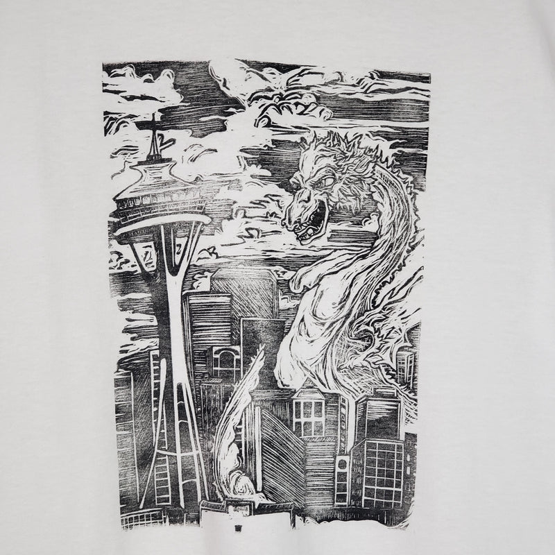 Kaiju Dragon in Seattle - Hand Printed - Gildan T-Shirt (Adult S, M, L, XL)