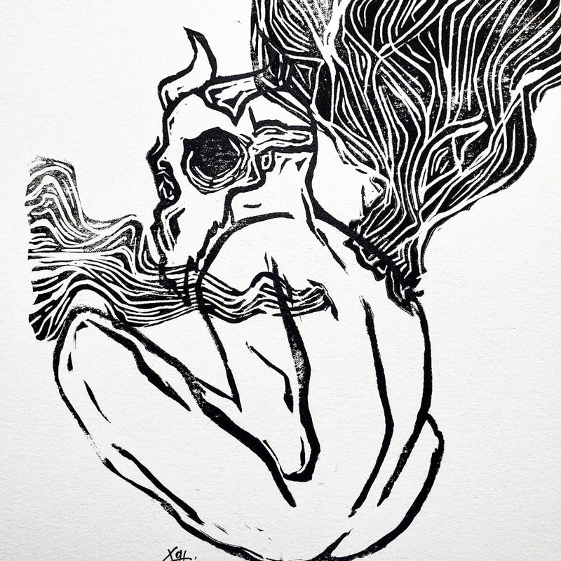 Go Away - Linoleum Block Print