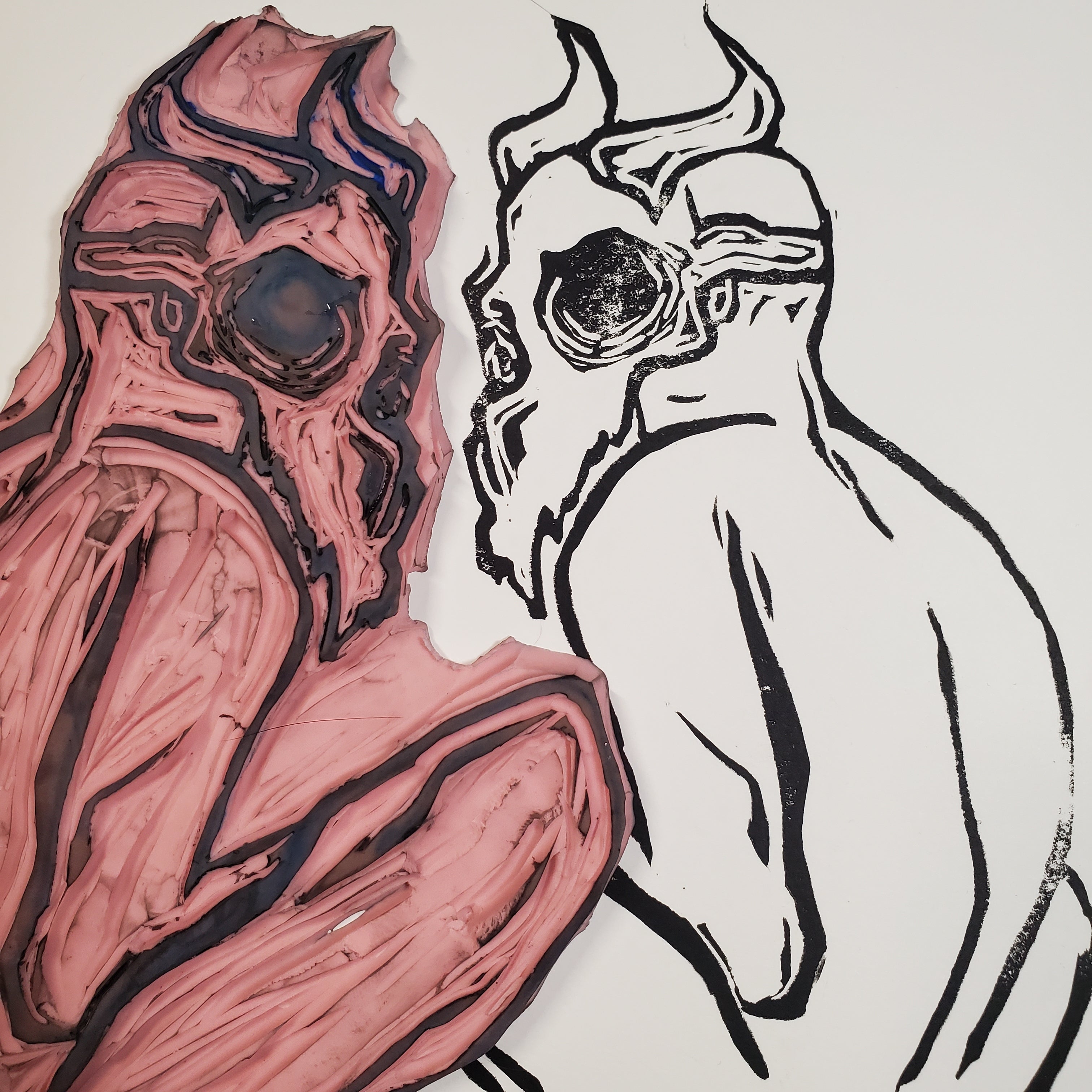 Go Away - Linoleum Block Print