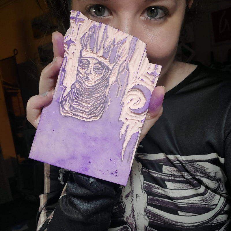 Queen of Cats - Linoleum Block Print