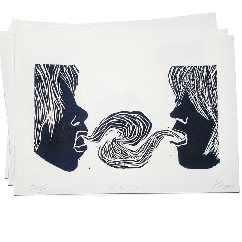 Twin Souls - Linoleum Block Print